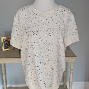 Rachel Zoe Cream & Black Speckled Chiffon Top Blouse Size M